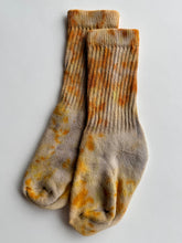 Load image into Gallery viewer, natural dye socks, sulfur cosmos flowers, small