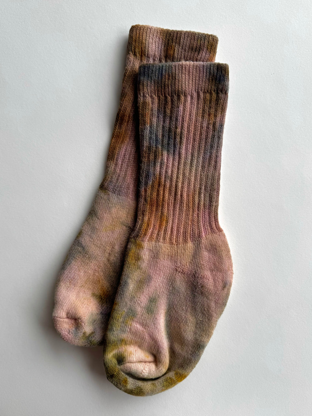 natural dye socks, flowers and cochineal, small