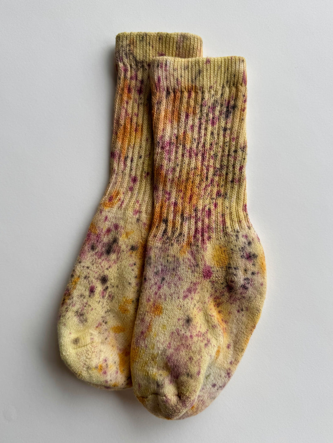 natural dye socks, cosmos flowers and osage wood, small