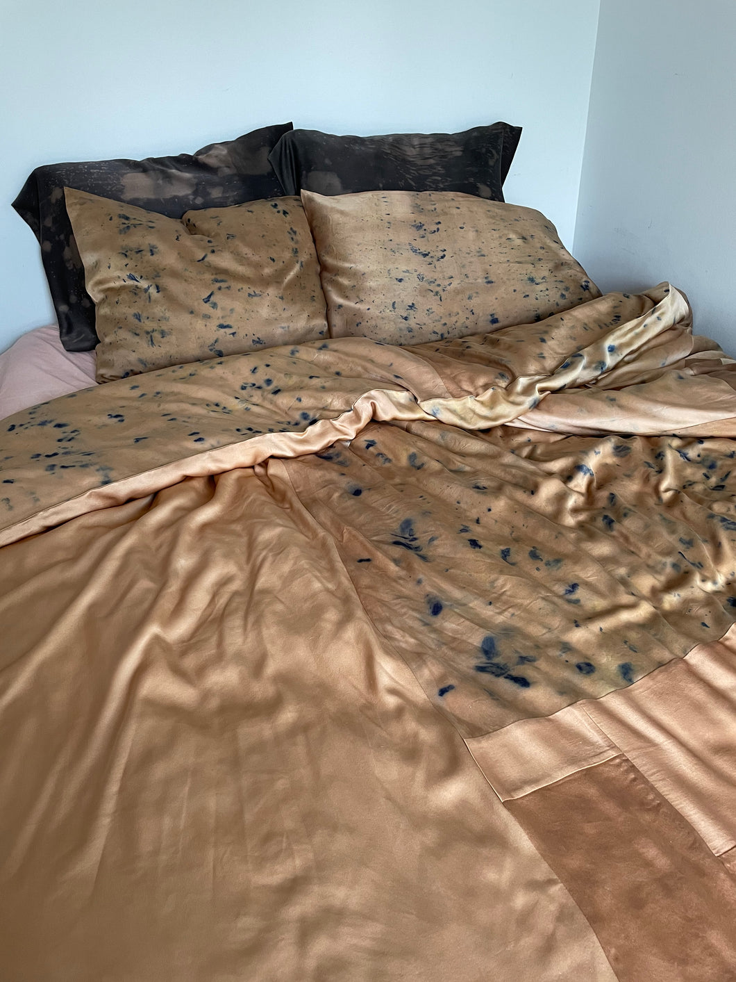 naturally dyed silk duvet cover - toasted flower