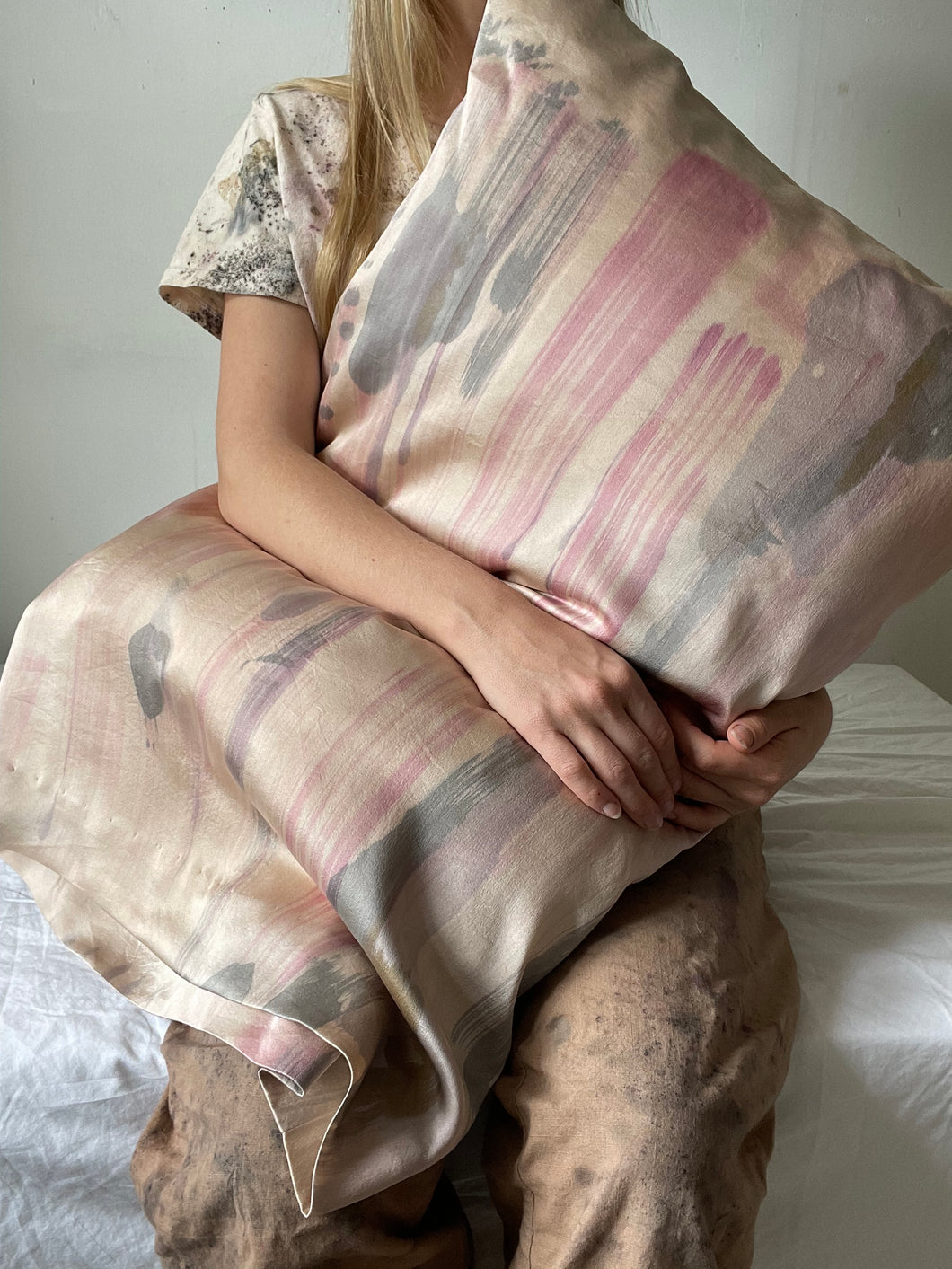 naturally dyed silk pillowcase - pink chalk