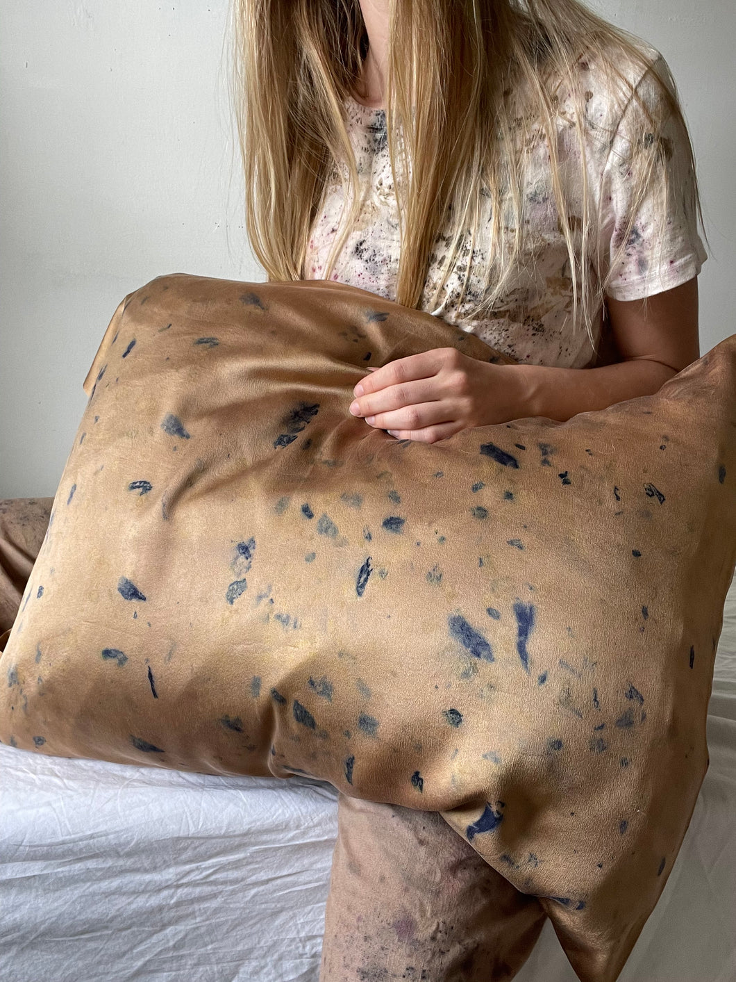 naturally dyed silk pillowcase - toasted flower