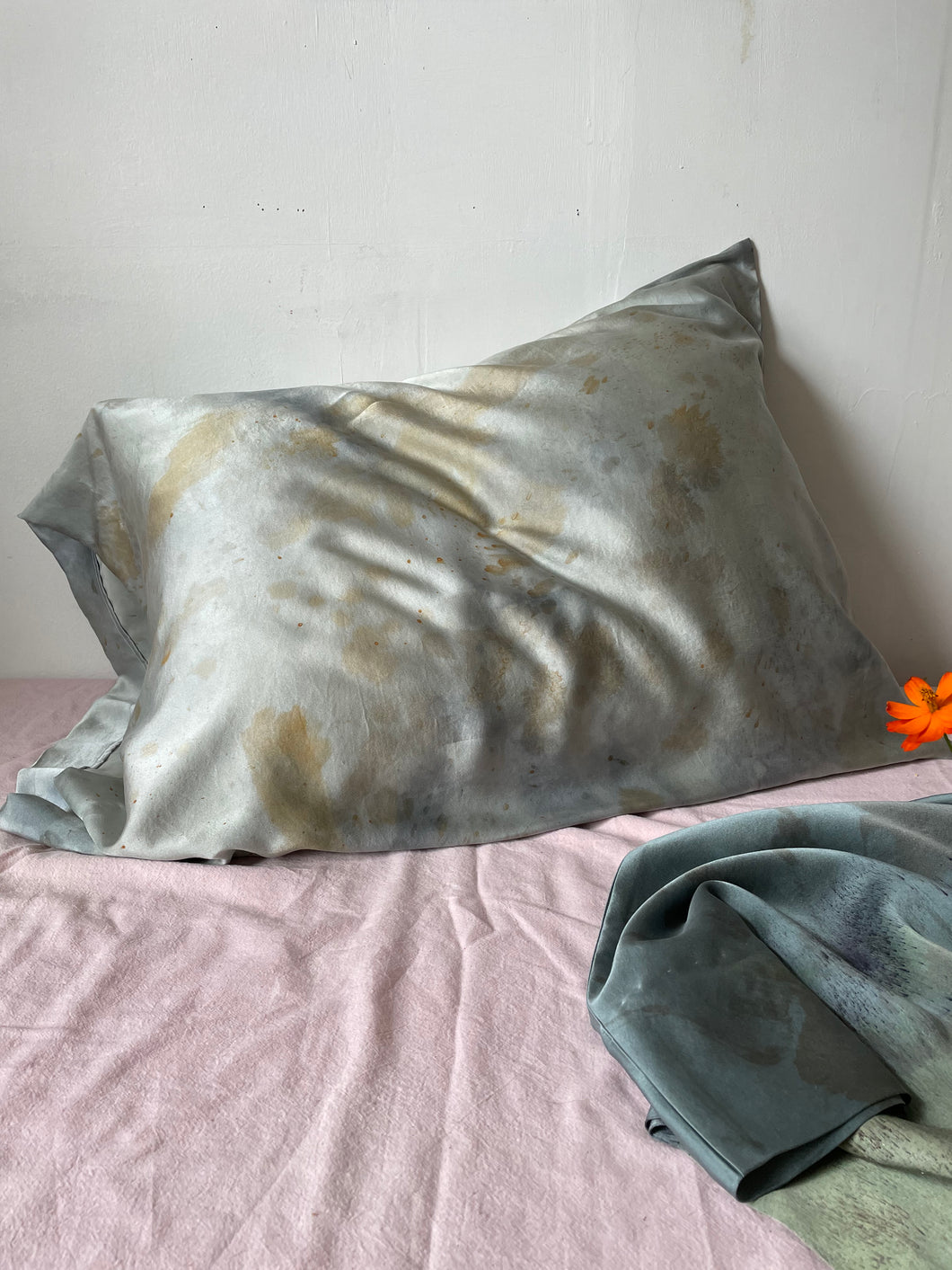 naturally dyed silk pillowcase - tide pool