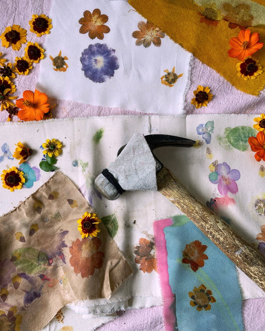 flower dyes: bundle dyeing + pounding - saturday july 10