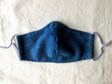 Load image into Gallery viewer, raw silk face mask naturally dyed with indigo
