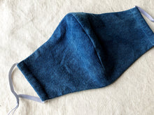 Load image into Gallery viewer, raw silk face mask naturally dyed with indigo
