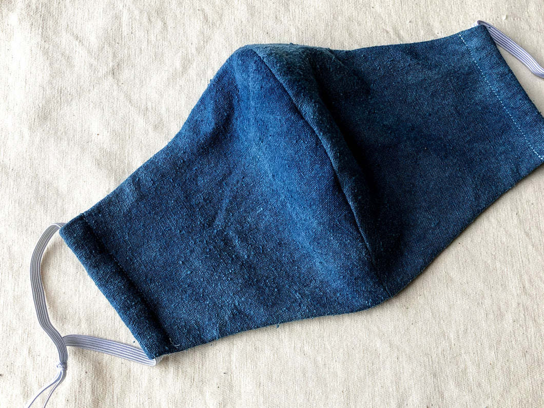 raw silk face mask naturally dyed with indigo