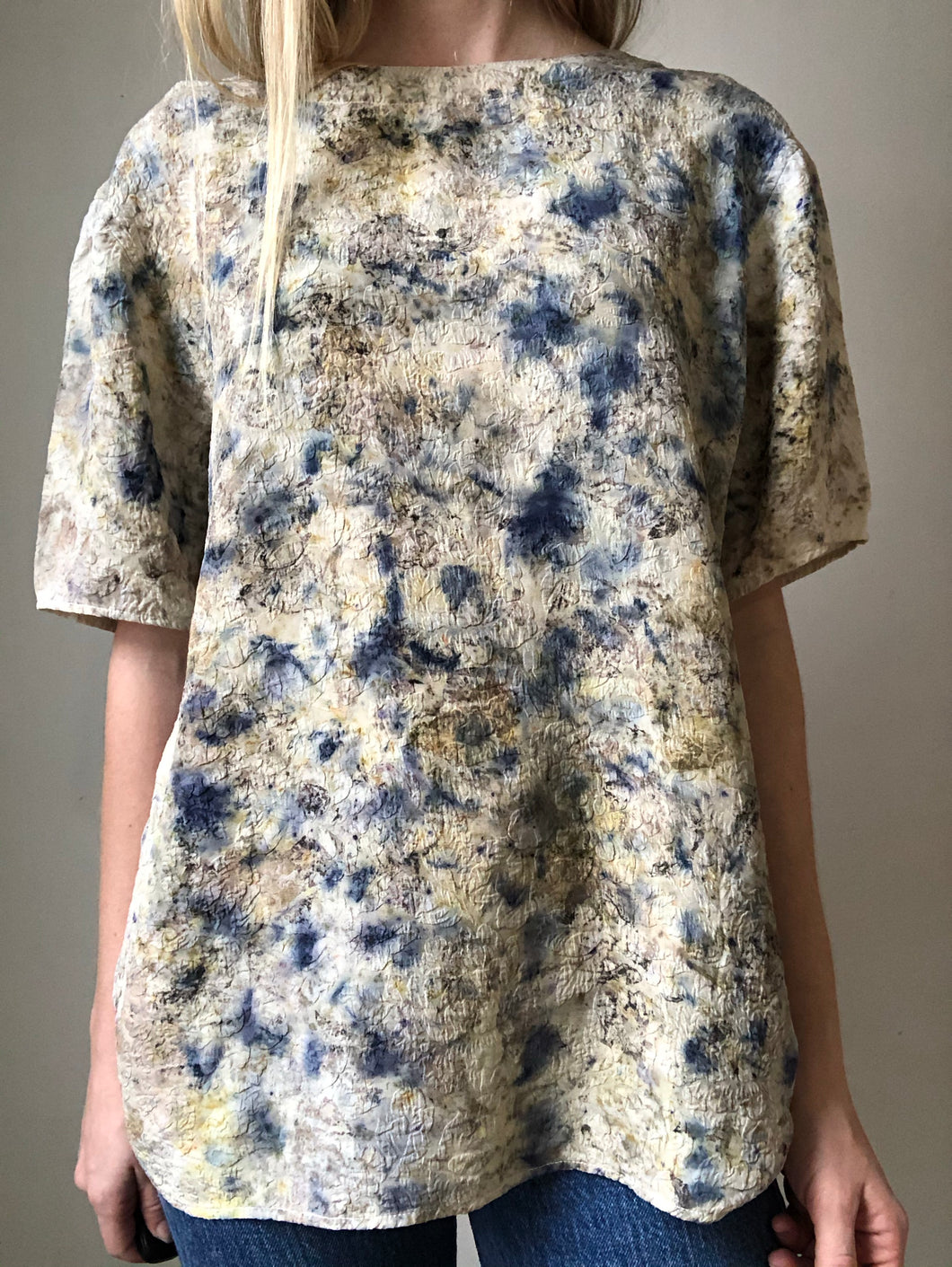 naturally dyed short sleeve silk blouse